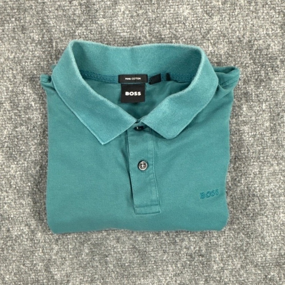 Boss Mens Large Teal Green Firenze Logo Pima Cotton Polo Shirt